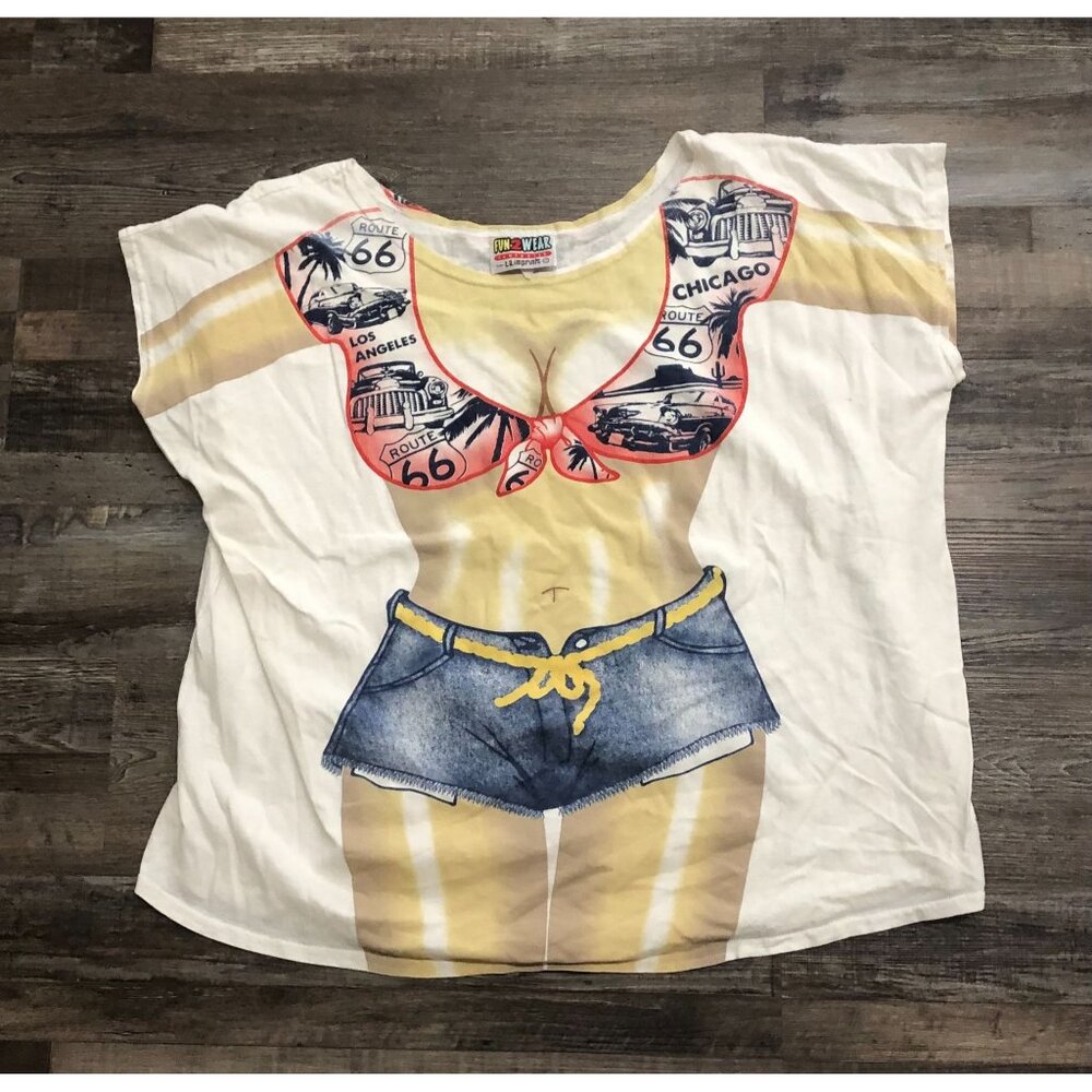 Vintage Fun2Wear Route 66 Swimsuit Bikini Cover Up Double Sided Plus Size